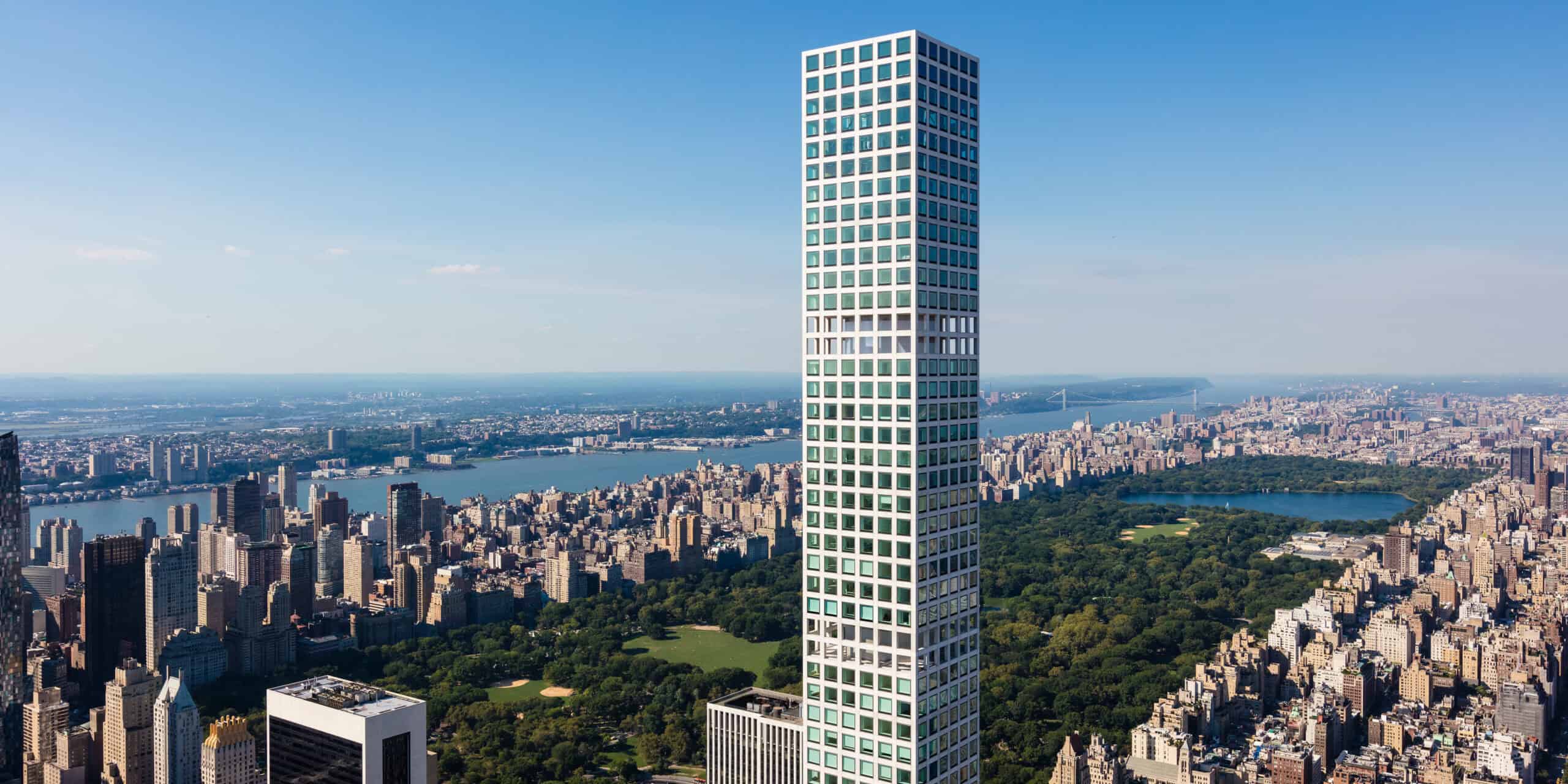 An aerial photo of 432 Park Ave condo towner in NYC