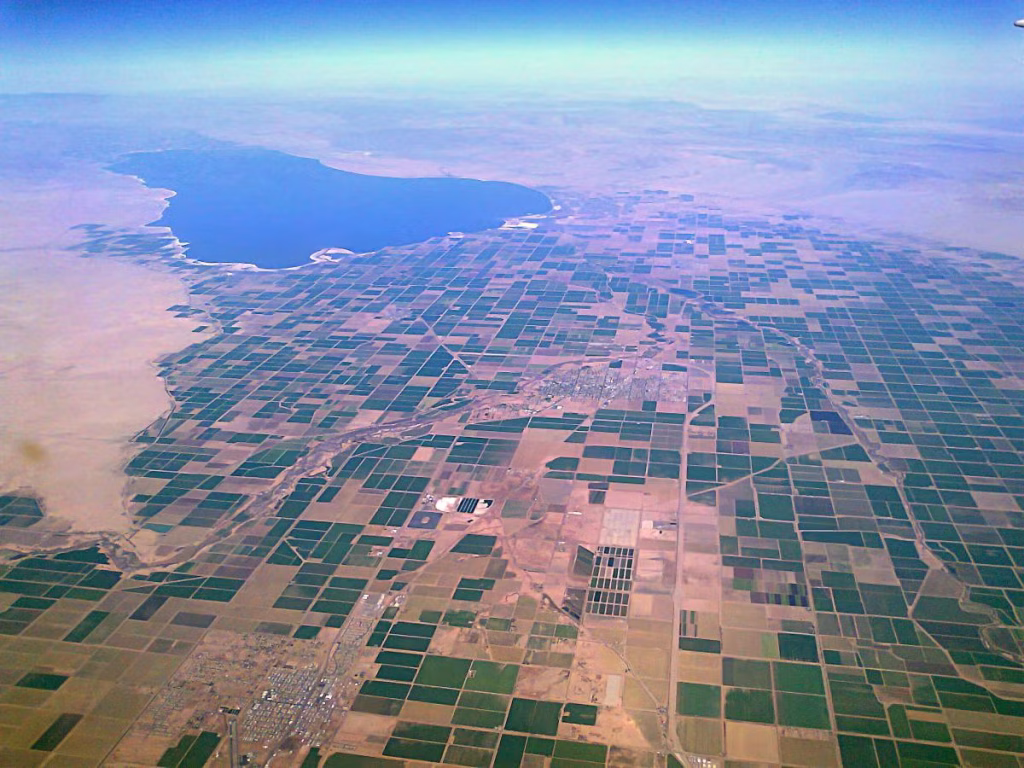 An aerial image of the Imperial Valley drainage basin, California