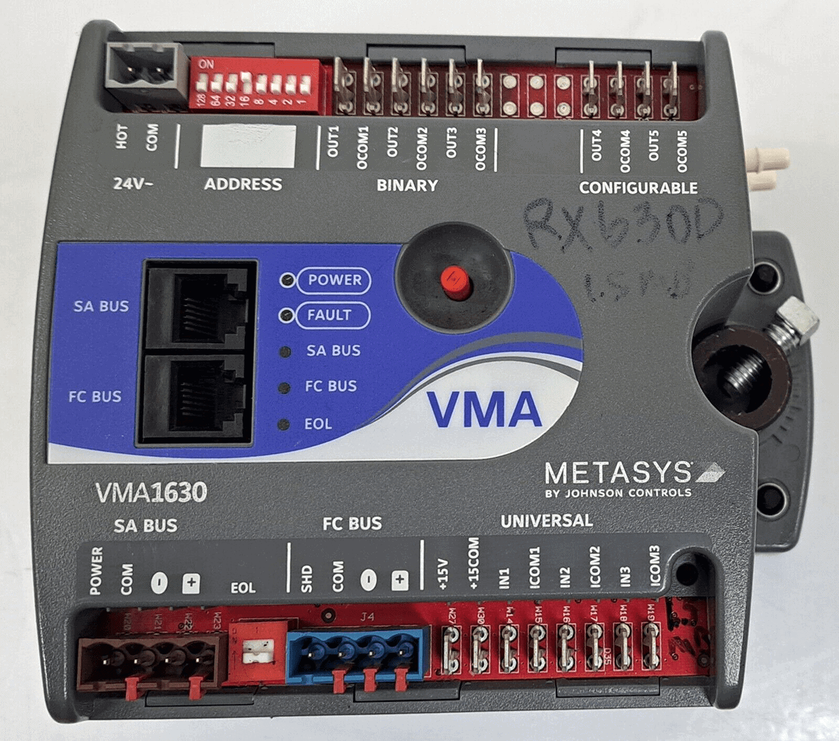 A photograph of a Johnson Controls WMA1630 MS/TP controller